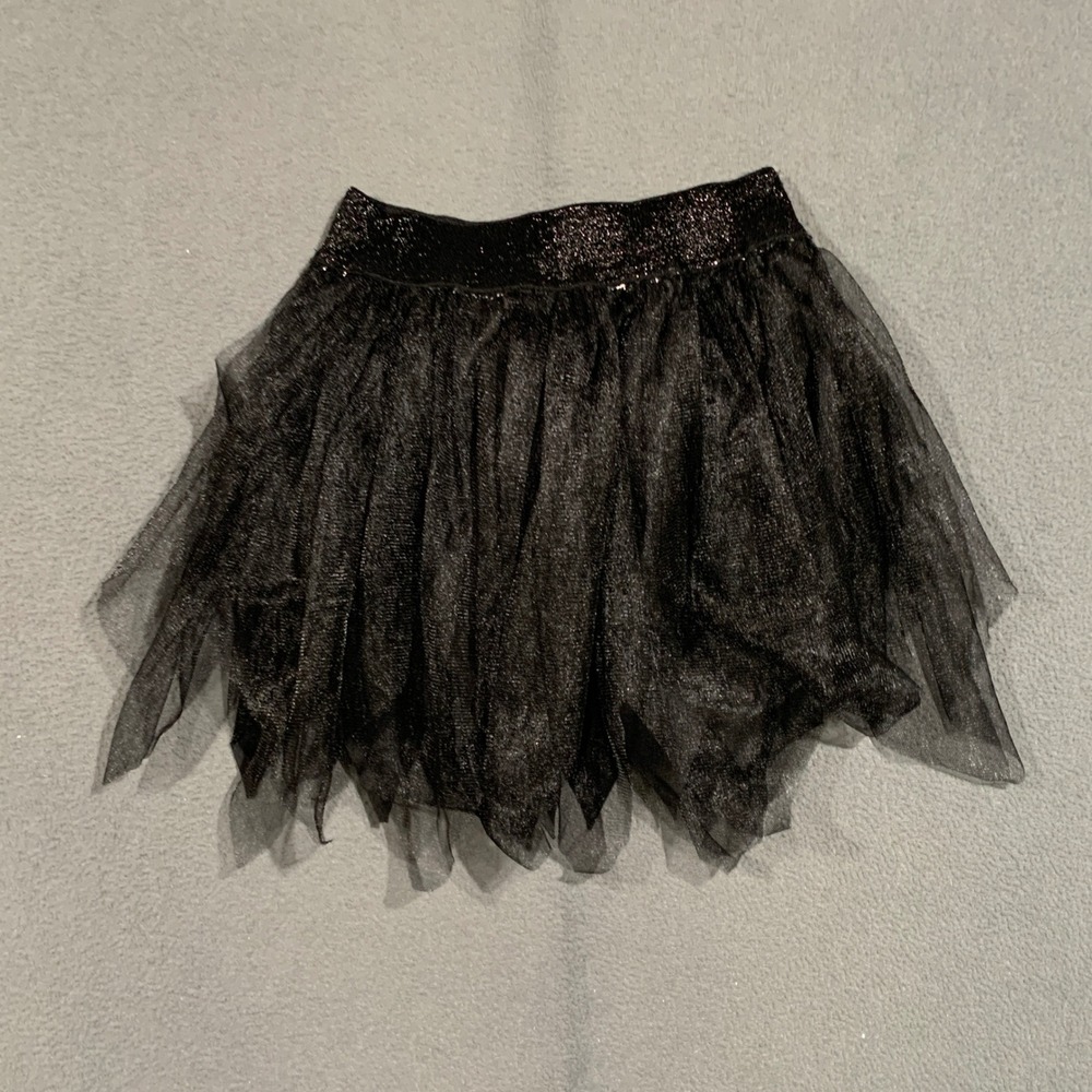 Spirit Tutu Skirt Women XS Black Glitter Waist Jagged Tulle Goth Costume Skirt